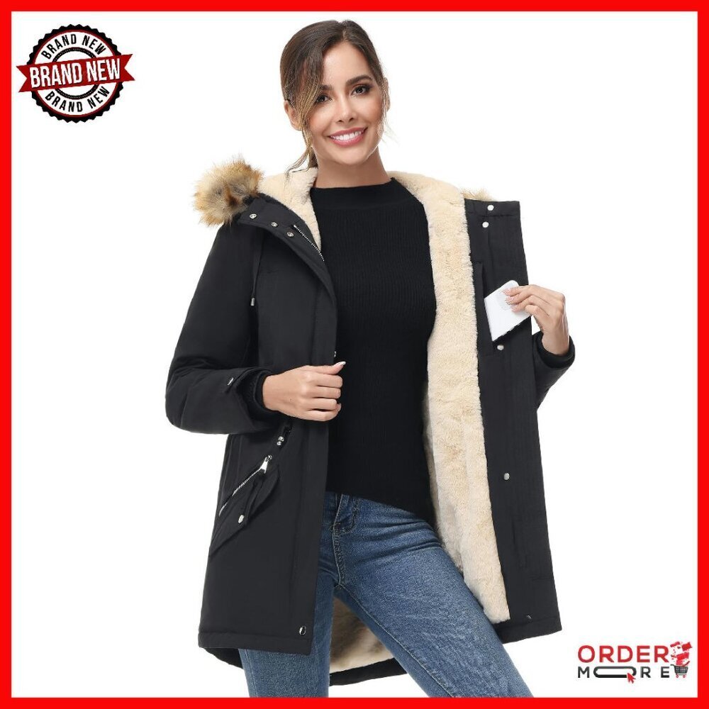Women's Hooded Winter Parka Waterproof Fleece Lined Coat Warm Jacket - Picture 1 of 8